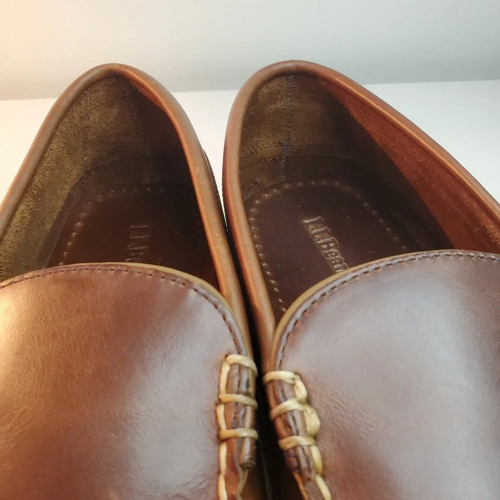 LL Bean Mens Handsewn Moccasins Brown Leather Loafers Slip On Shoes 11 D 299805